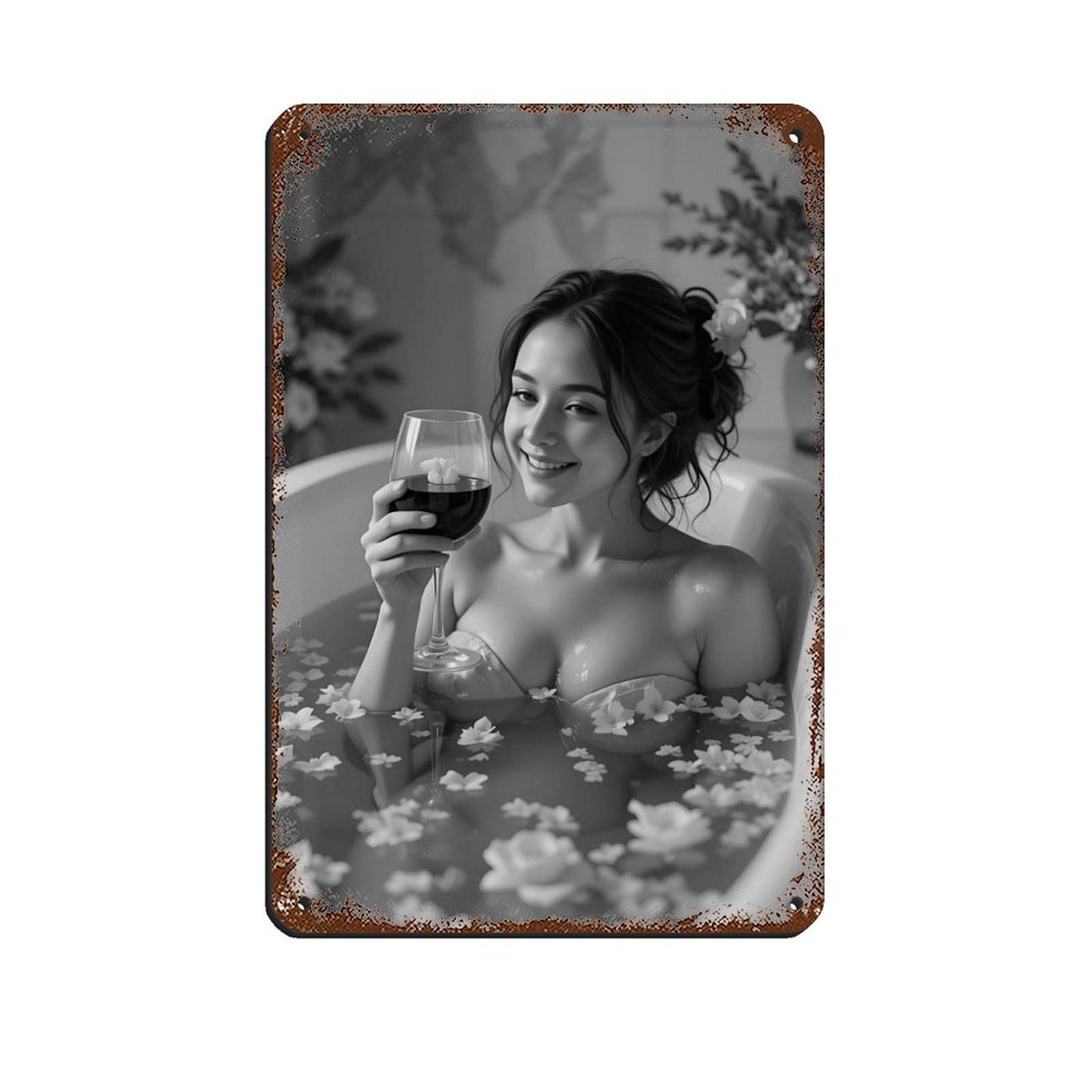 Romantic Bathing Woman Gift Idea Retro Poster Metal Tin Sign Chic Art Retro Iron Painting Bar People Cave Cafe Family Garage Poster Wall Decoration 8x12inch(20x30cm)