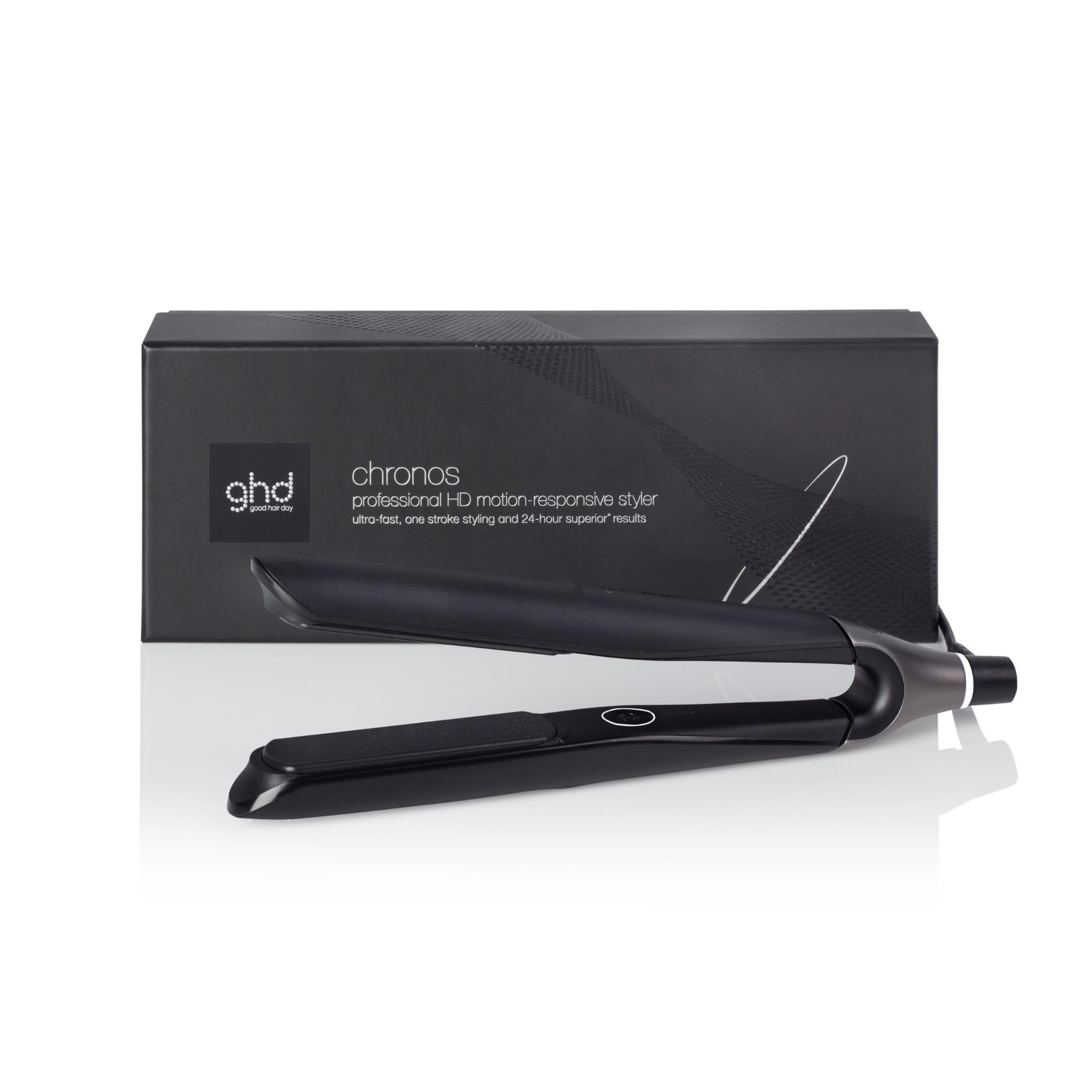 ghd - Lisseur cheveux ghd chronos - Fer à lisser professionnel (Noir) - Coiffage 3x plus rapide, plus brillant, 2x moins de frisottis, sans chaleur extrême - Lisseur boucleur idéal tous types cheveux