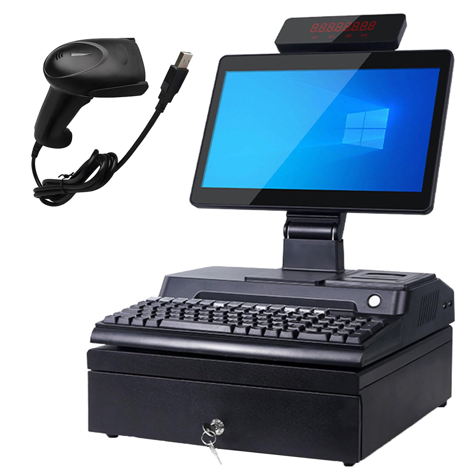 Ptatritious A Ll-In-One Cashier Register, Smart Cash Register Pos System, With 15.6" Touch Screen Monitor, Dual-Core I5 Cpu, Cash Drawer, 58Mm Printer, For Retail Nd Restaurant -8+128Gb