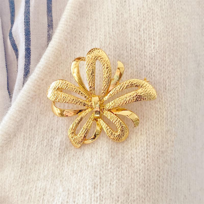 Image of Gold Brooches for Women Ladies Yellow Broach Flower Bow Rhinestone Lapel Pins Blazer Dress Denim Jacket Accessories