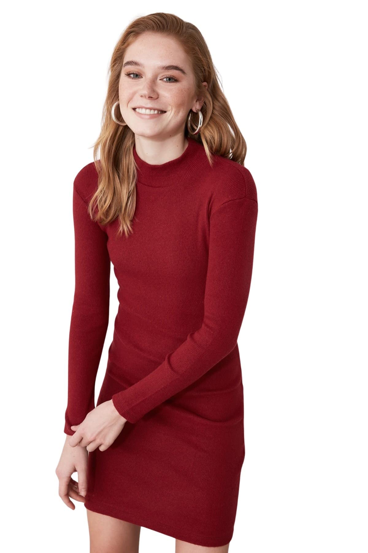 Trendyol Women Mini Bodycone Slim fit Knitted Dress Burgundy