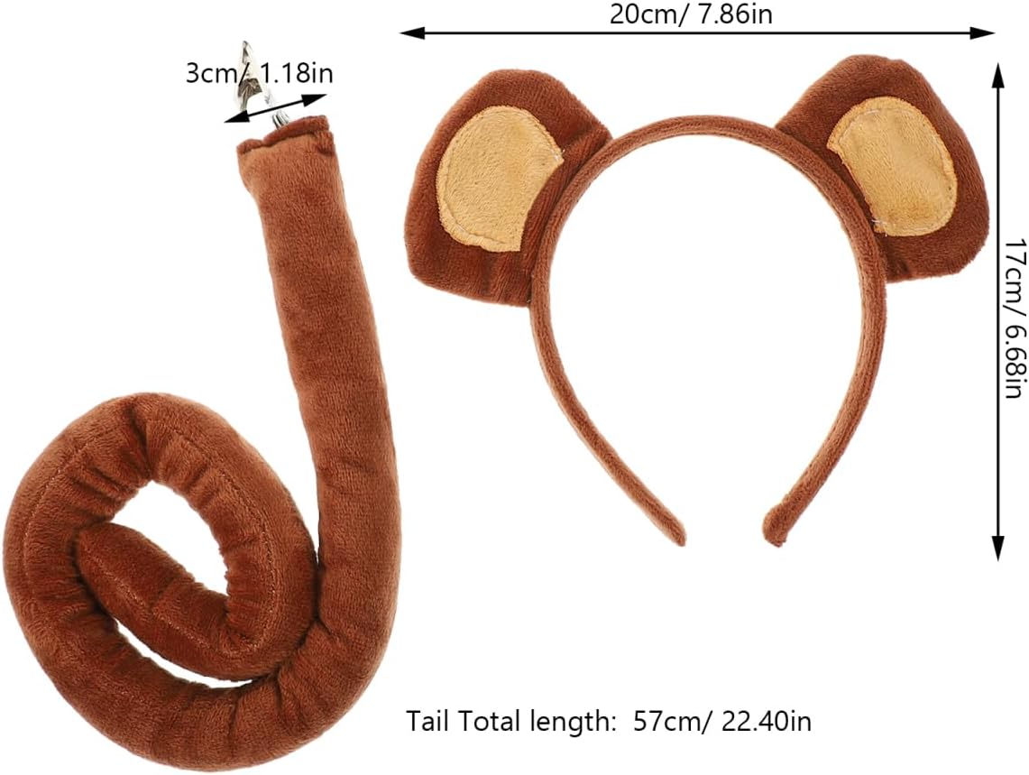 Totority Monkey Ear Headband And Tail Set, Adjustable Animal Cosplay Costume Accessories for Kids, Brown Fabric Monkey Ears And Tail for Jungle Party, Stage Performance, Photo Props - Image 4