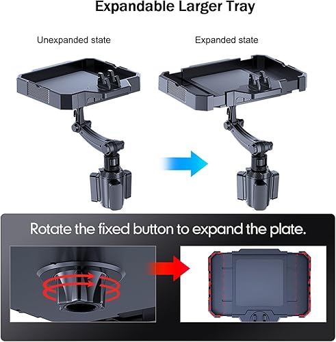 Miniatura 5 de Bandeja para portavasos de automóvil más grande, bandeja de comida expandible de 9 a 11 pulgadas para comer hamburguesasaperitivos, mesa de café