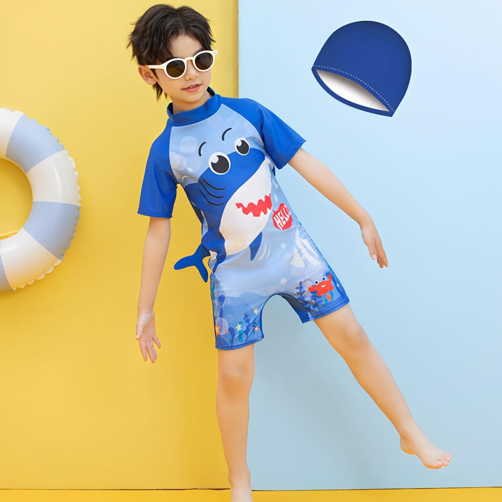 Generisch Maillot de bain 2026 pour tout-petits, garçons, 3 pièces, maillot de bain à manches courtes, maillot de bain rashguard