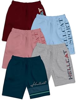 HELLCAT Pack of 5 Trendy Typographic Printed Mid Rise Shorts for Boys Price In India