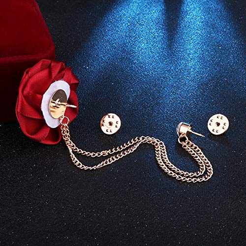 Fashion Bridegroom Wedding Brooches Cloth Art Hand-Made Rose Flower Brooch Lapel Pin Badge Tassel Chain Men's Suit Accessories4