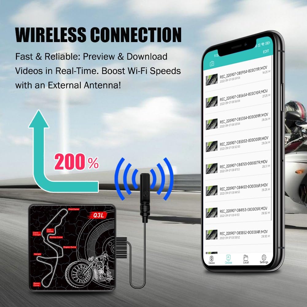 VSYSTO WiFi Dash Camera per moto, controller con display OLED, download video ad alta velocità, telecamera anteriore e posteriore 1080P, avviso in caso di vibrazioni anomale, sensore G (Q3L)