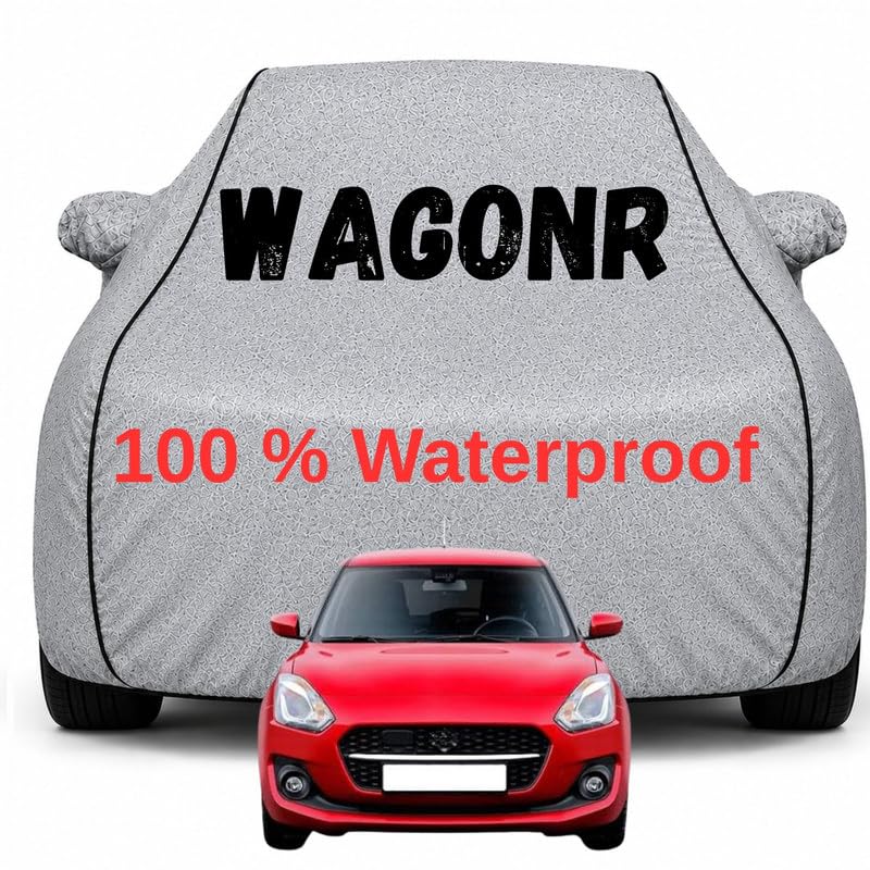 Image of Durable Full Body Waterproof Wagon R Car Cover | Premium Polyester Silver Cover | Custom Fit Vehicle Protection | UV Resistant, Dustproof, Scratch Resistant, Heat & Wind Protection