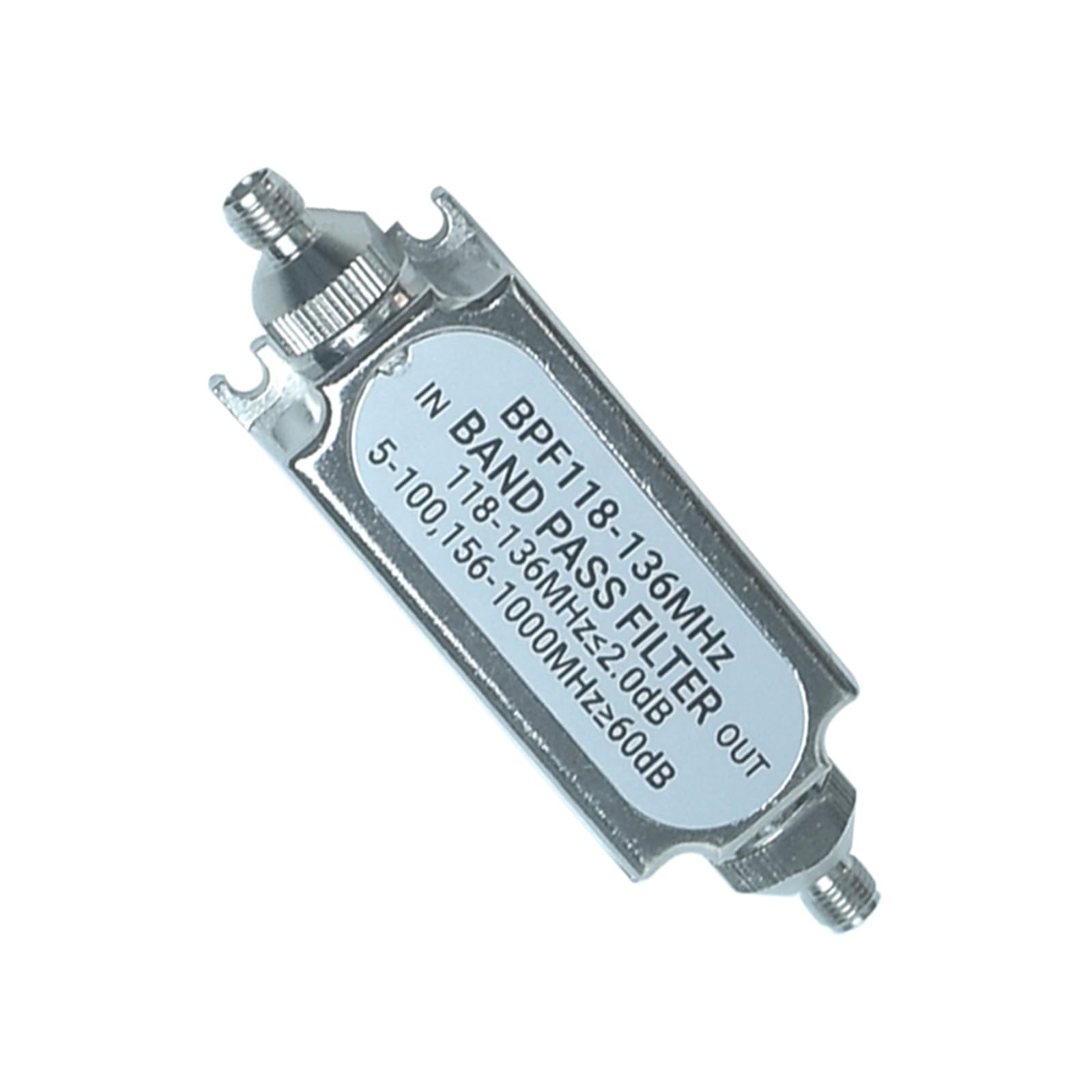 SMA BPF118 BPF118-136MHz - Filtro de paso de banda de metal de fácil conexión para banda de frecuencia de aire aeronáutica