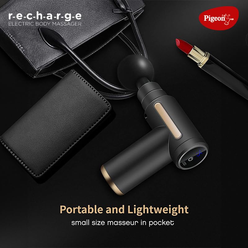 Pigeon Pulse Gun Massager with Digital display, 4 Heads, 6 Speed, Rechargeable, Handheld, Percussion Muscle Massager for Full Body Pain Relief, Muscle Relaxation of Neck, Shoulder, Back, Foot for Men & Women (Black) Pigeon Pulse Gun Massager with Digital display, 4 Heads, 6 Speed, Rechargeable, Handheld, Percussion Muscle Massager for Full Body Pain Relief, Muscle Relaxation of Neck, Shoulder, Back, Foot for Men & Women (Black)