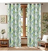 keensoft Botanical 100% Blackout Curtains for Bedroom 96 Inch Length 2 Panels Set White Green Pla...
