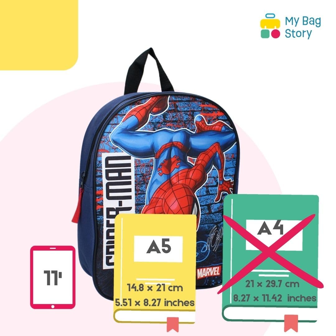 mybagstory - Plecak - Spiderman - Niebieski - Dziecięcy - Szkoła - Przedszkole - Żłobek - Szkołka - Chłopiec - Rozmiar 29 cm - Regulowane ramiączka - Pomysł na prezent, Spiderman - Niebieski, Enfant