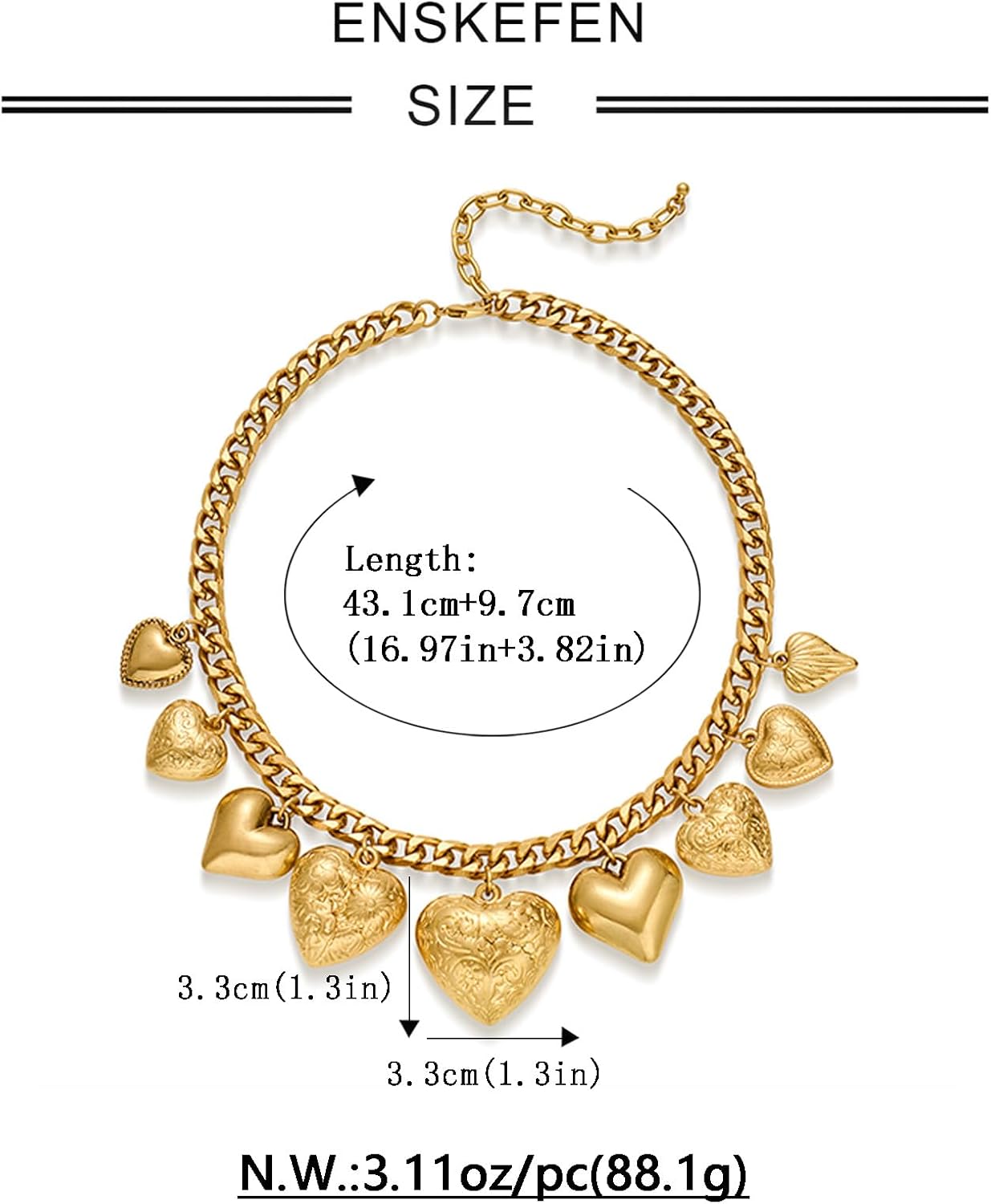 Vintage Heart Charm Necklaces for Women Matte Gold Charm Necklace Chunky Link Chain Necklace Fashion White Gold Heart Necklaces - Image 7