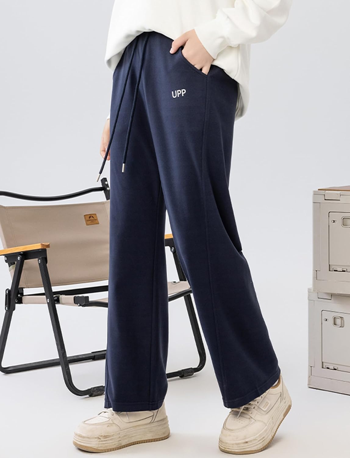 SEAUR Teen Girls' Baggy Fleece Trousers, Athletic School Sweatpants, and Kids' Straight Loose Pants Navy 4-14 Years