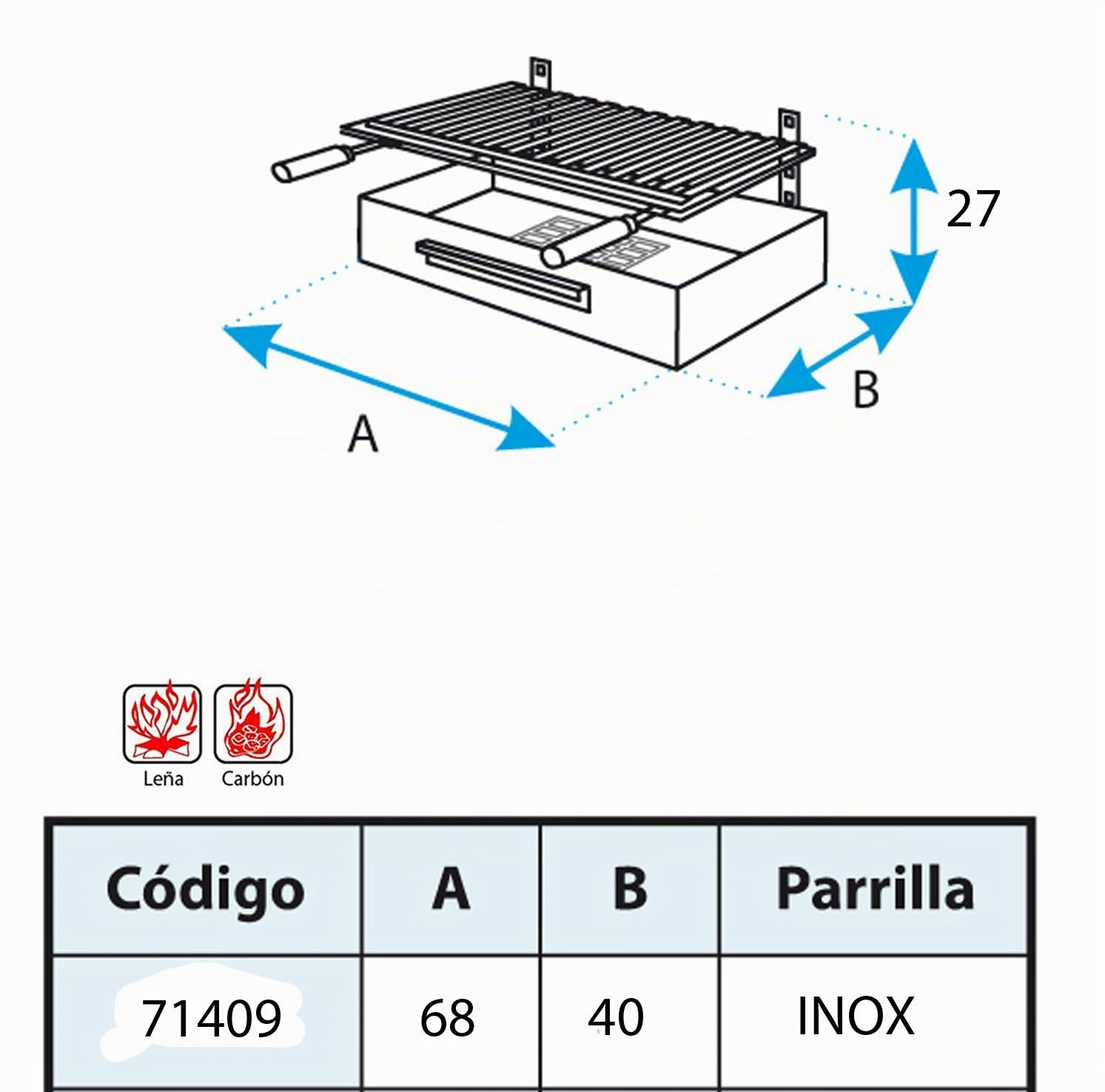 Imex El Zorro – Cajón Barbacoa con Parrilla Inox | 68x40x26 cm | Acero Inoxidable Anticorrosión con Diseño Integrable | Ideal para Barbacoas de Obra y Cocción con Carbón o Leña