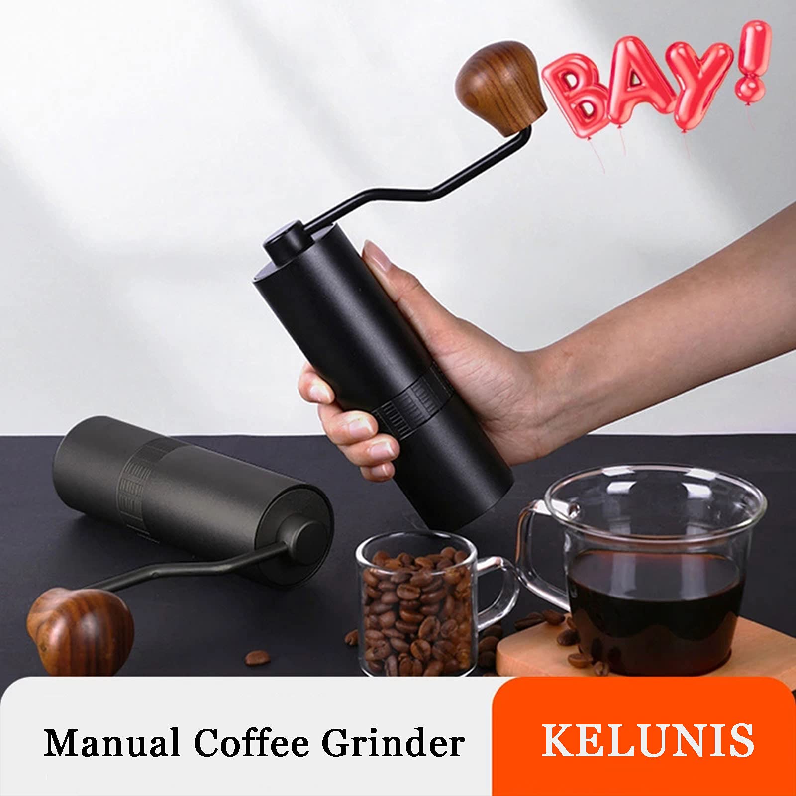 Molinillo De Cafe Mini Acero Inoxidable Molino Manual De Las Amoladoras De Las Rebabas del Grano De Café, Fresa Cónica del Pentágono, Ajuste Fino Numérico Ajustable Molinillos De Cocina,Negro