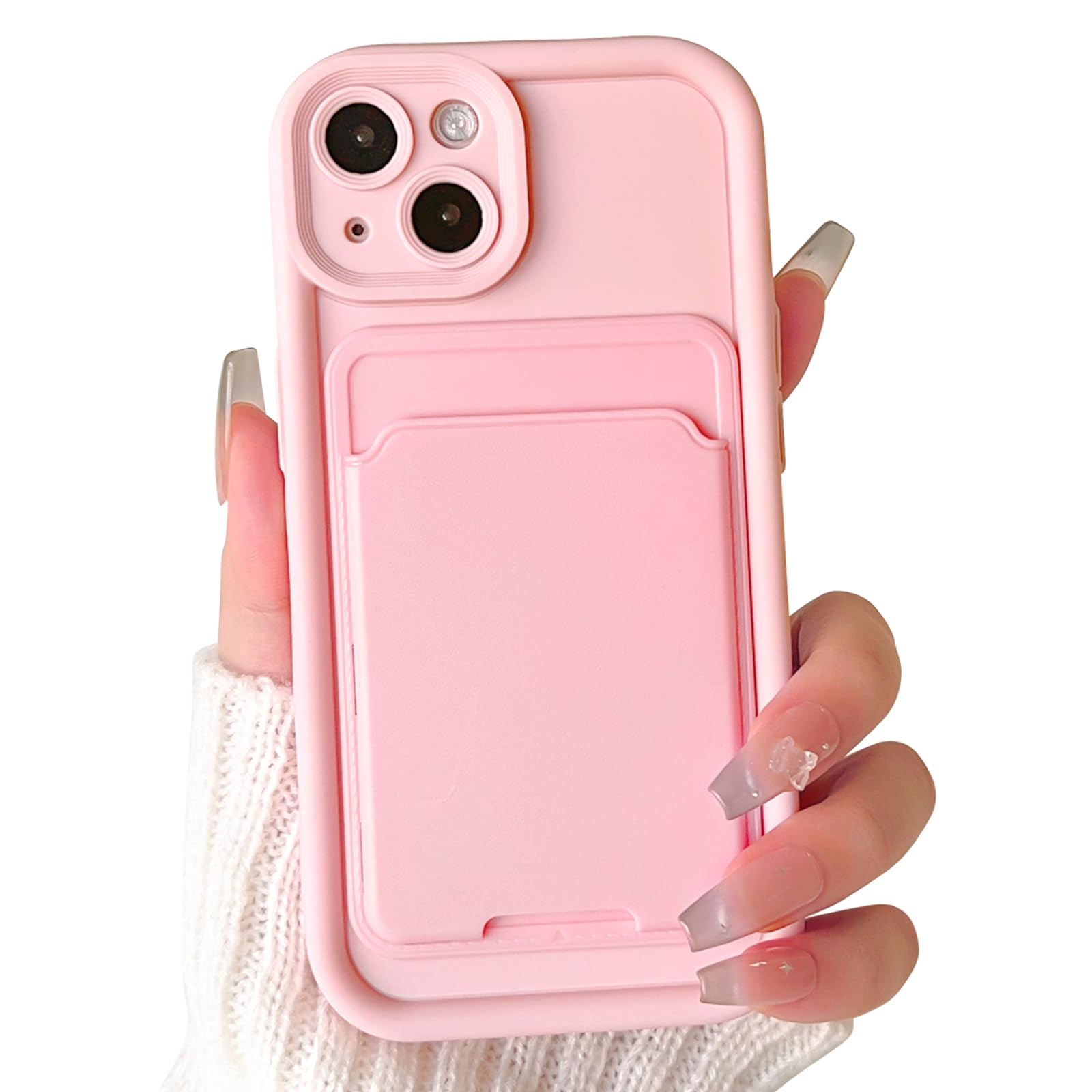Lovmooful Compatible for iPhone 15 Case Cute Color Card Holder Design for Girls Women Soft TPU More Shockproof Protective Girly for iPhone 15