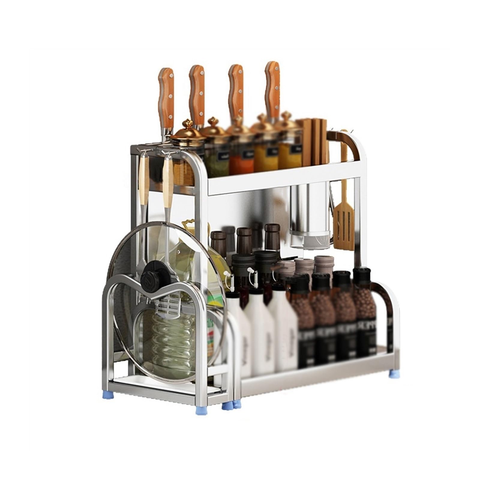shangguanyun456 Spice Rack Spice Rack Standing 2 Tier Kitchen Seasoning Jars Shelf for Countertop Storage Stainless Steel Multi-Layer Organiser(35cm)