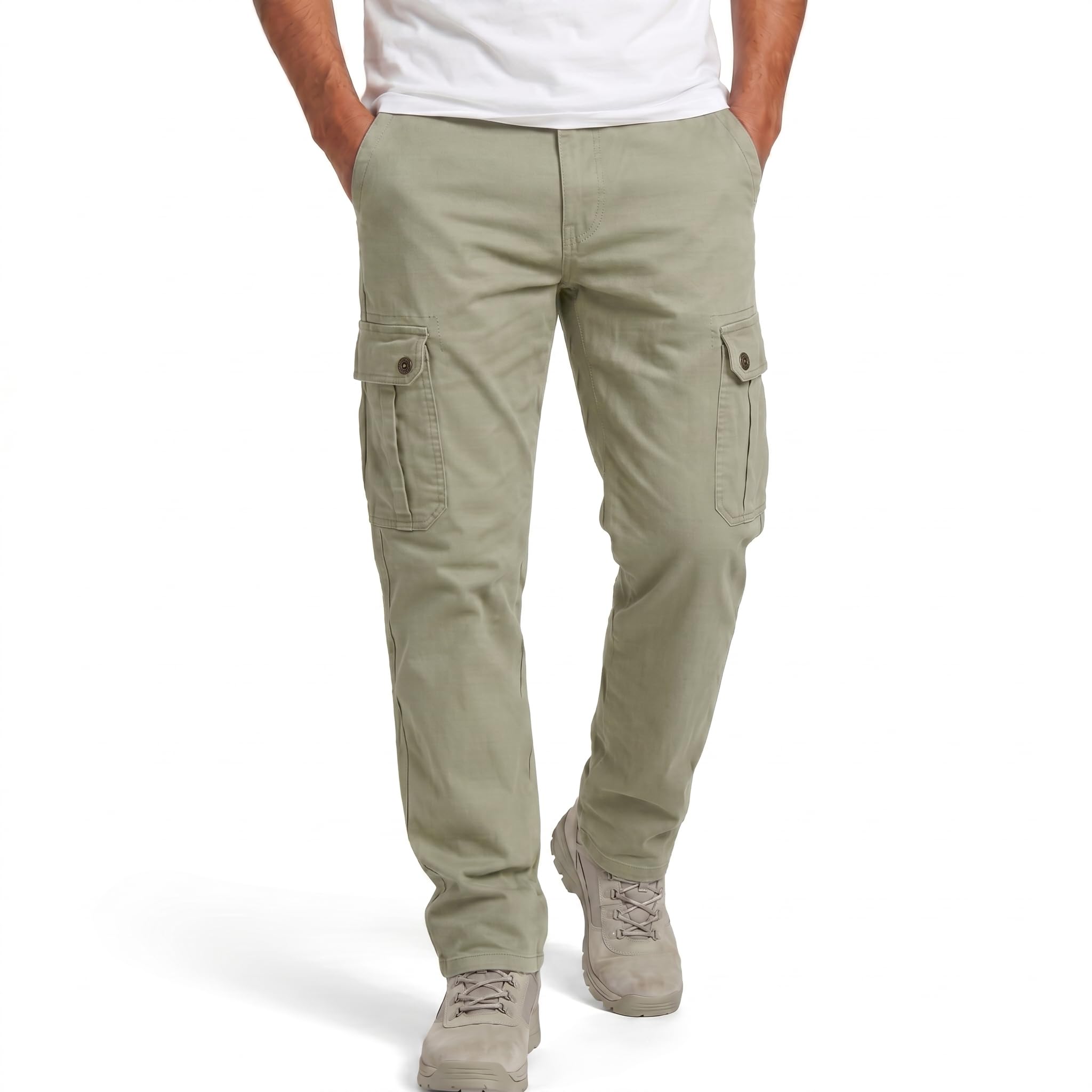 Men's Premium 100% Cotton Twill Cargo Pants - Semi-Elastic Waistband, Multi-Pocket Utility Trousers for Casual & Outdoor Wear-image-47