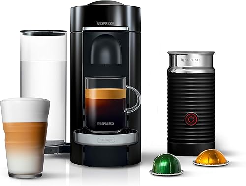 Nespresso VertuoPlus Deluxe - Paquete de máquina de café y espresso con espumador de leche Aeroccino de De'Longhi, negro