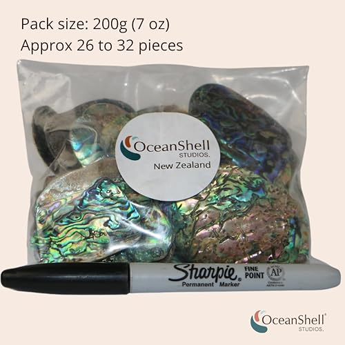 Miniatura 8 de Piezas de concha de abulón (Pua), paquete de 7.05 onzas, para manualidades, fabricación de joyas, arte de resina, incrustaciones, decoraciones para