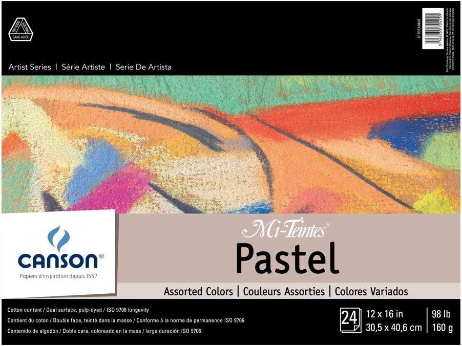 Canson Artist Series Mi-Teintes Pastel Paper, Black, Foldover Pad, 9" x 12", 98 lb. (160gsm), Artist Paper for Adults and Students, 24 Sheets/Pad, Case of 6 Pads, 144 Sheets Total