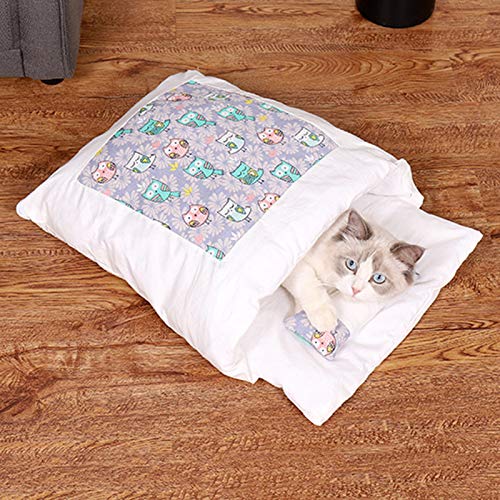 Ninhada de gato japonês saco de dormir de gato fechado removível e lavável colcha de gato inverno qu