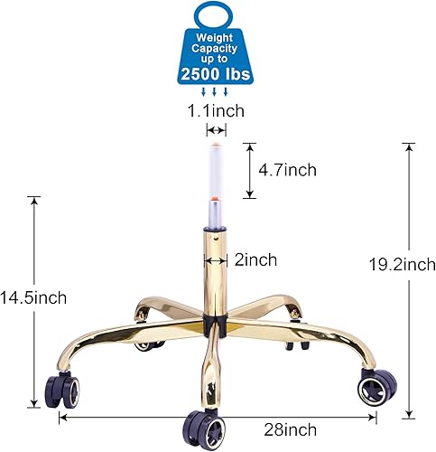 Miniatura 3 de Frassie Silla de oficina de 28 pulgadas, base de metal, repuesto para silla de computadora resistente, parte de base con 5 ruedas, 1 cilindro de