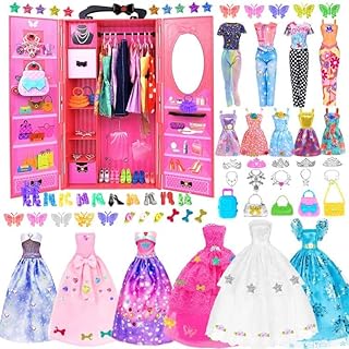 ebuddy 145 Pack Doll Closet Wardrobe Set Fashion DIY Dream Wardrobe Doll Clothes and Accessories Including Wardrobe, Wedding Dress,Shoes, Necklace, Bags and More for 11.5 Inch Doll(No Doll)