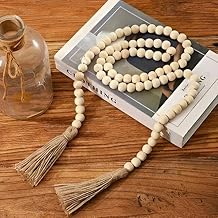 Wooden Bead Decor - Large Boho Tassel Prayer Beads, Rustic Farmhouse Wall Hanging, Multipurpose Home Decor for Walls, Perfect for Meditation and Relaxation (150cm)