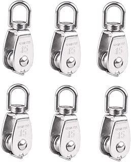 6 Pcs 15MM Single Pulley Block, Stainless Steel Wire Rope Crane Pulley Block M15 Pulley Roller Lifting Crane Swivel Hook Hanging Wire Towing Wheel - coolthings.us