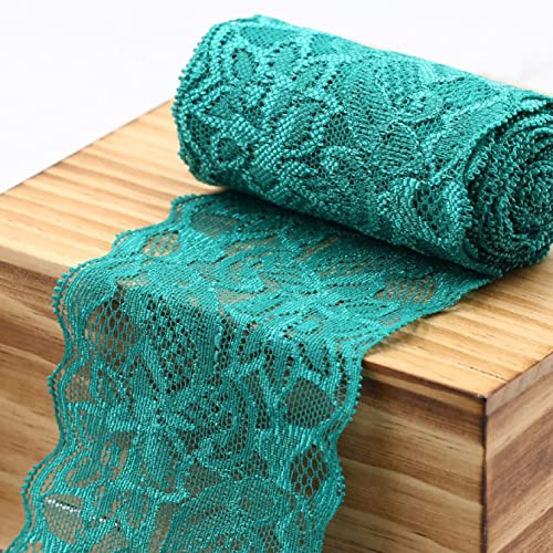 Recorte de hielo Cinta elástica de encaje ancho con estampado floral, 10 yardas (3,1'), suave for manualidades y costura(Dark Green)