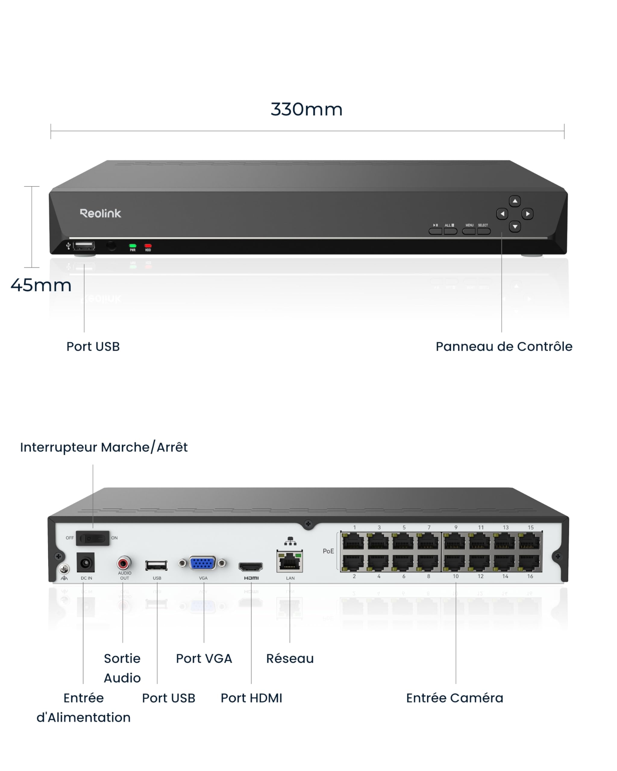 Reolink 4K PoE NVR 16 Canaux, RLN16-410 (Disque Dur Non Inclus) | Enregistreur Vidéo en Réseau, Supportez 16MP/12MP/8MP/5MP/4MP HD IP Caméra, 24h x7j Enregistrement de Surveillance