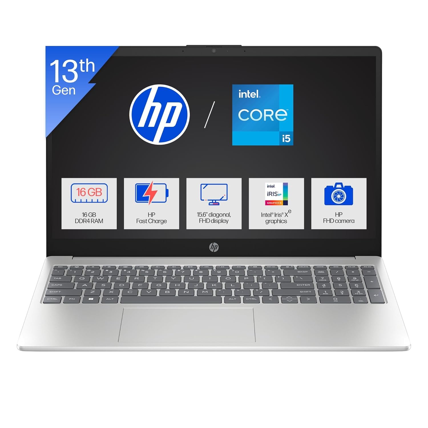 HP 15 (Fingerprint, Metal ID,Backlit KB Laptop) Intel 13th Gen Core i5-1334U (16GB DDR4 Ram,512GB SSD) 15.6''/39.6cm,FHD,Win11, M365 Basic(1yr),Office Home24,Silver,1.59kg,Iris Xe,FHD Camera hr0008TU