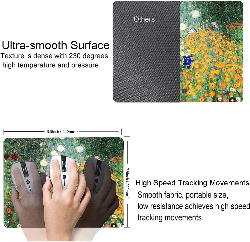 Image of Premium-Textured Mouse Pad, Non-Slip Rubber Base Mousepad for Laptop, Computer & PC, 9.5x7.9 in - Enhanced Precision, Ergonomic Comfort, Ideal for Gaming & Office (Flower)