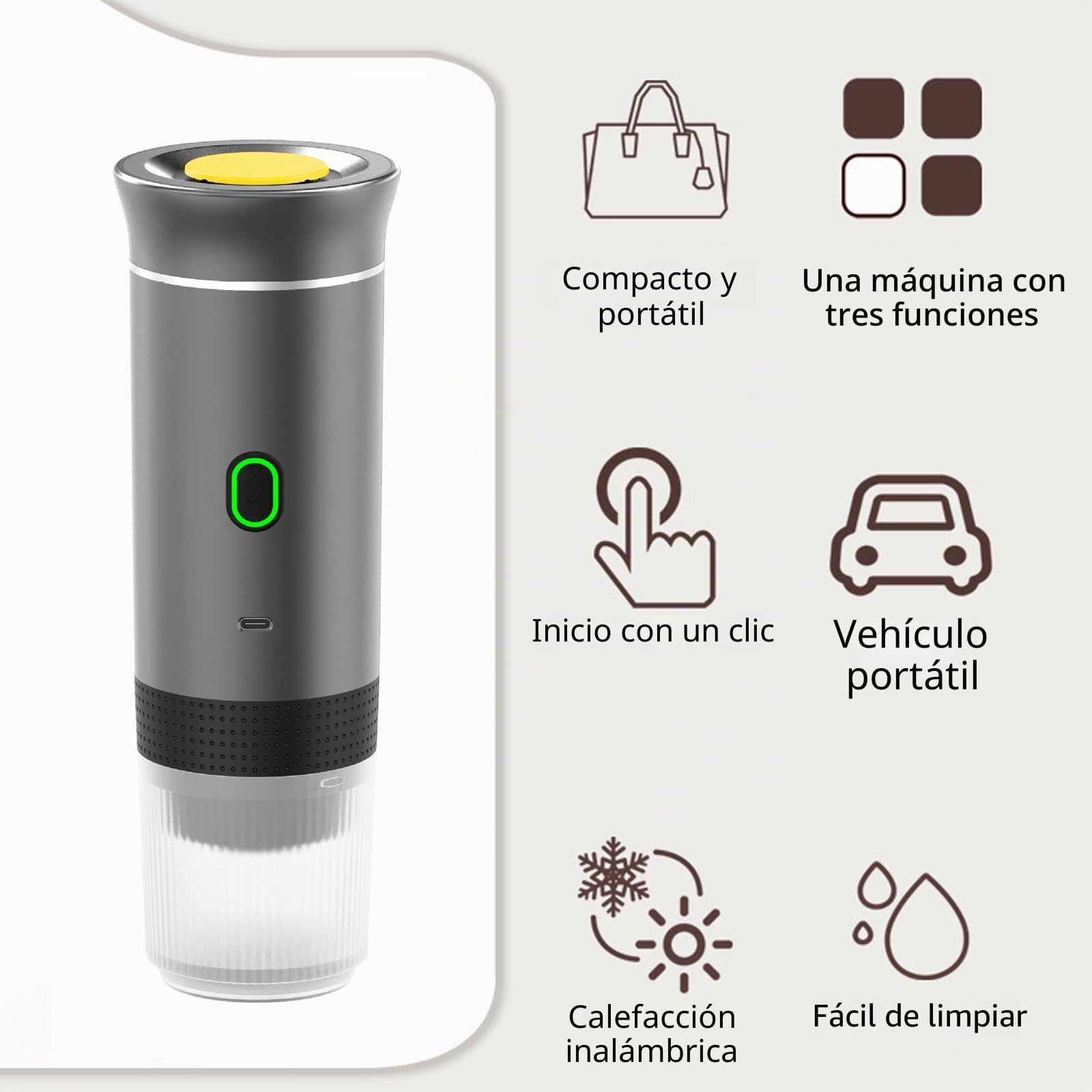 Máquina de café espresso portátil, 3 en 1, eléctrica, autocalentadora, de camping, mini cafetera de coche, recargable, 12 V con USB-C compatible con café molido y cápsula NS