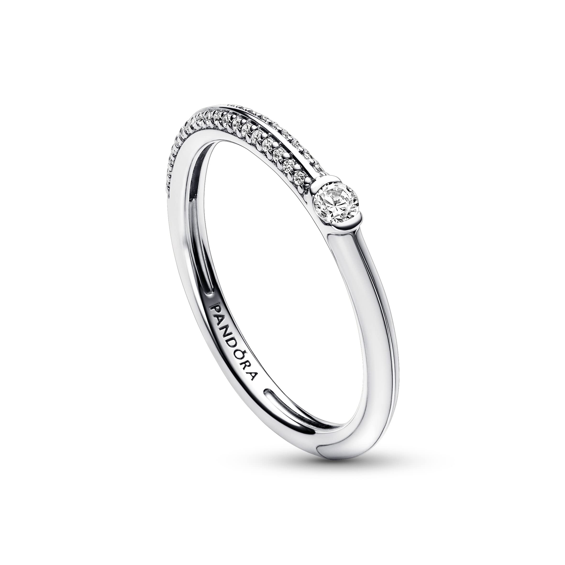 PANDORA ME Anillo de plata de ley con engaste pavé y blanco con esmalte blanco y circonitas cúbicas transparentes