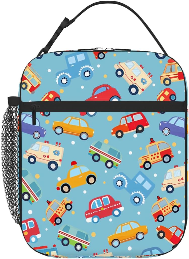 Bolsa de almuerzo para niños con diseño de coches infantiles, camiones, bolsas de almuerzo aisladas para niños y niñas de regreso a la escuela, bolsa de almuerzo térmica reutilizable para viajes Pinnic senderismo