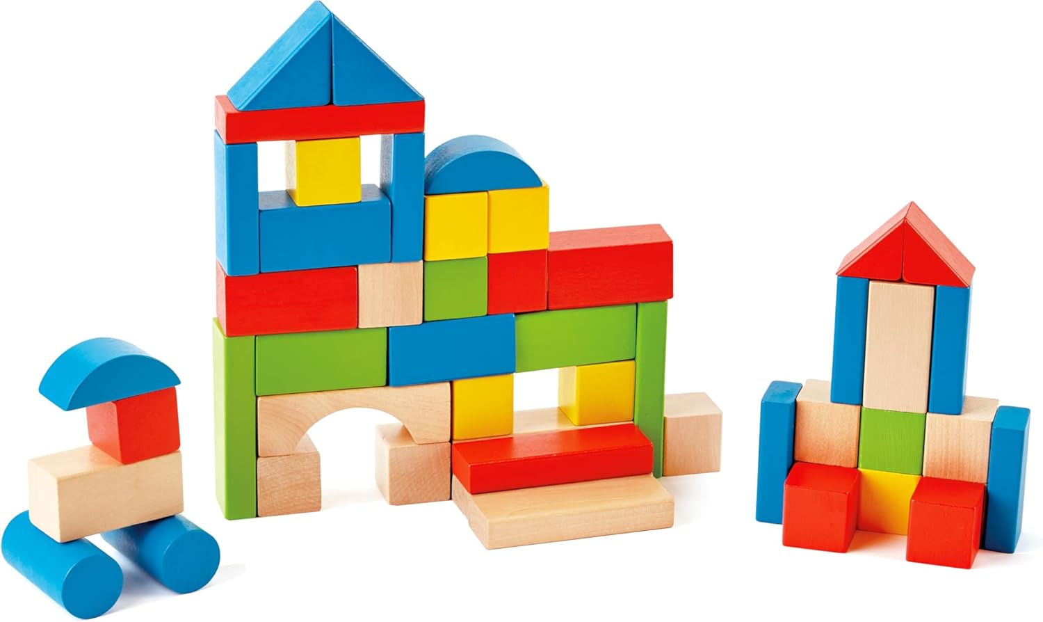 Hape Maple Wood Kids Building Blocks Stacking Wooden Block Educational Toy Set for Toddlers, 50 Brightly Colored Pieces in Assorted Shapes and Sizes - Image 1 of 6