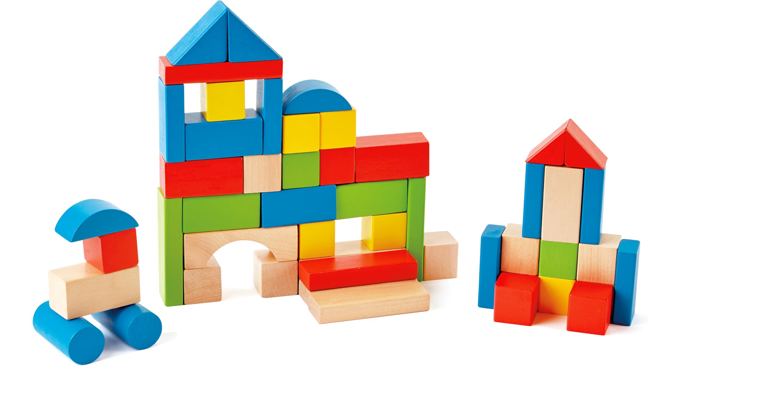 Hape Maple Wood Kids Building Blocks Stacking Wooden Block Educational Toy Set for Toddlers, 50 Brightly Colored Pieces in Assorted Shapes and Sizes