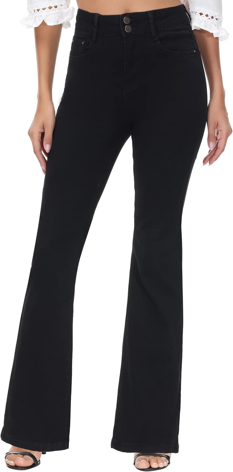 Flare Jeans for Women, Women's High Waist Stretch Bell Bottom Jeans Black Flare Bootcut Denim Jeans Pants - Image 4