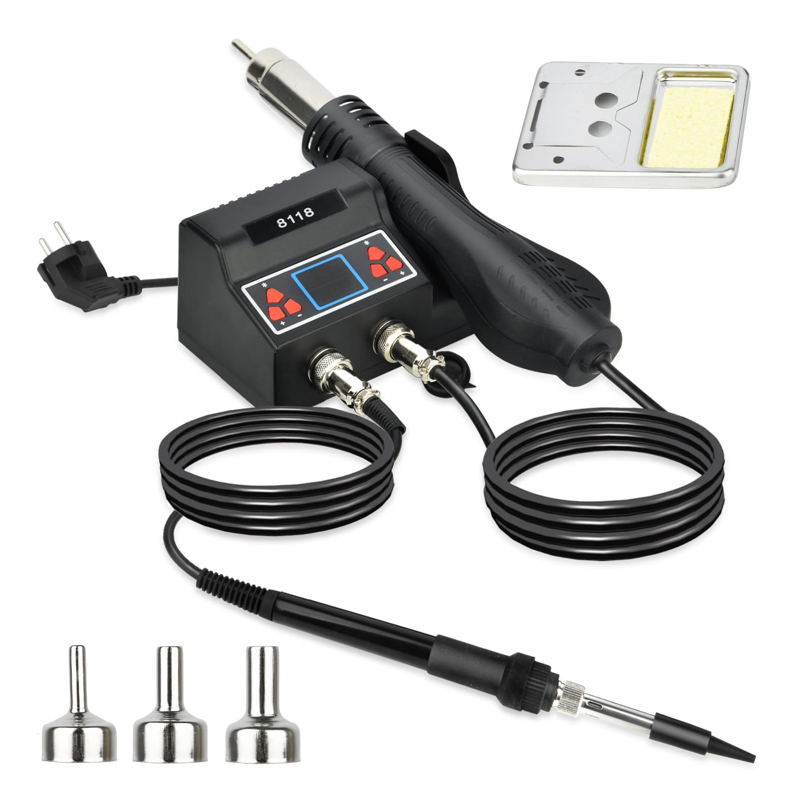 AUOKAI Saldatore professionale 2 in 1 700 W con temperatura regolabile 180-500 ℃, display LCD, 3 punte