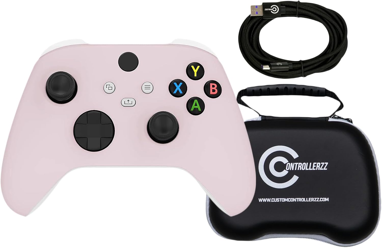 Custom Controllerzz Baby Pink Controller Bundle – Includes Baby Pink Custom Wireless Controller for Xbox Series X/S, Xbox One, PC & Braided USB-C Cable & Universal Protective Case