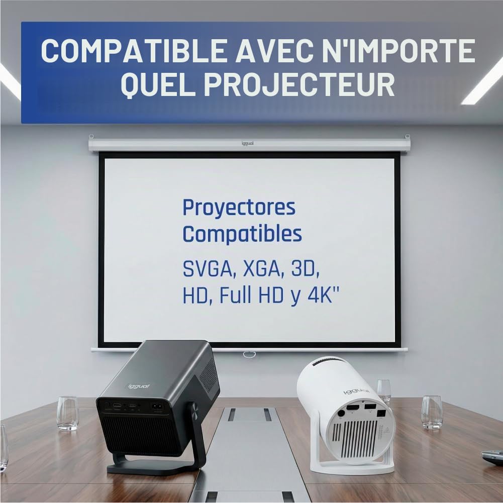 iggual Écran de Projection 84" Pouces - Électrique Enroulable - Panoramique 16:9 - Chute Réglable - Télécommande et Interrupteur Aux - Adapté Mur/Plafond - Compatible 4k, Tout Projecteur (184x104 cm)