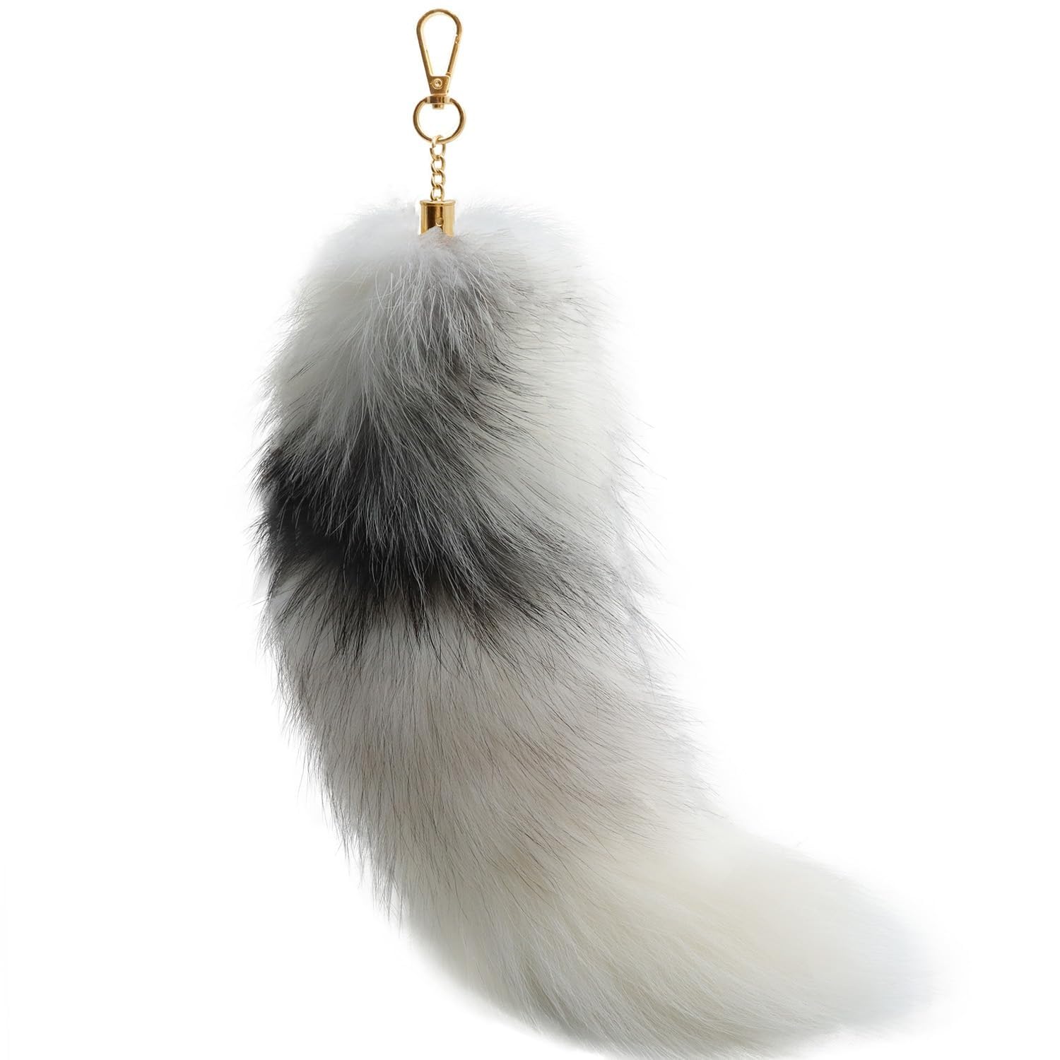 DUOAZJL Furry Therian Fox Wolf Tail Keychain, 15.75 Faux Fur Costume Fake Tail Handbag Charm for Halloween Cosplay(#f)