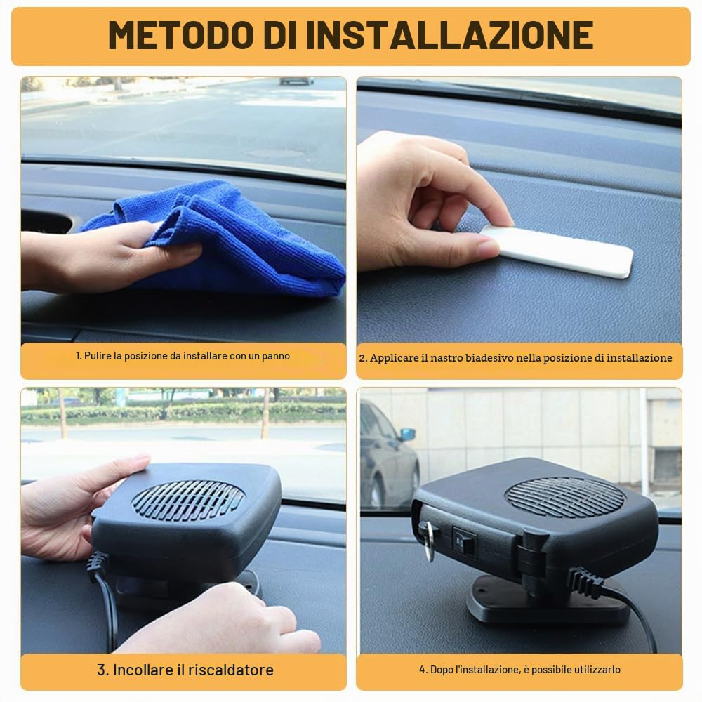 12 V 150W Riscaldamento per Auto, 2 in 1 Riscaldatore per Auto, Stufetta per Auto Regolazione Libera a 360°, Riscaldamento/Raffreddamento con Accendisigari per Auto,Caravan,Camion,Barca(Nero)