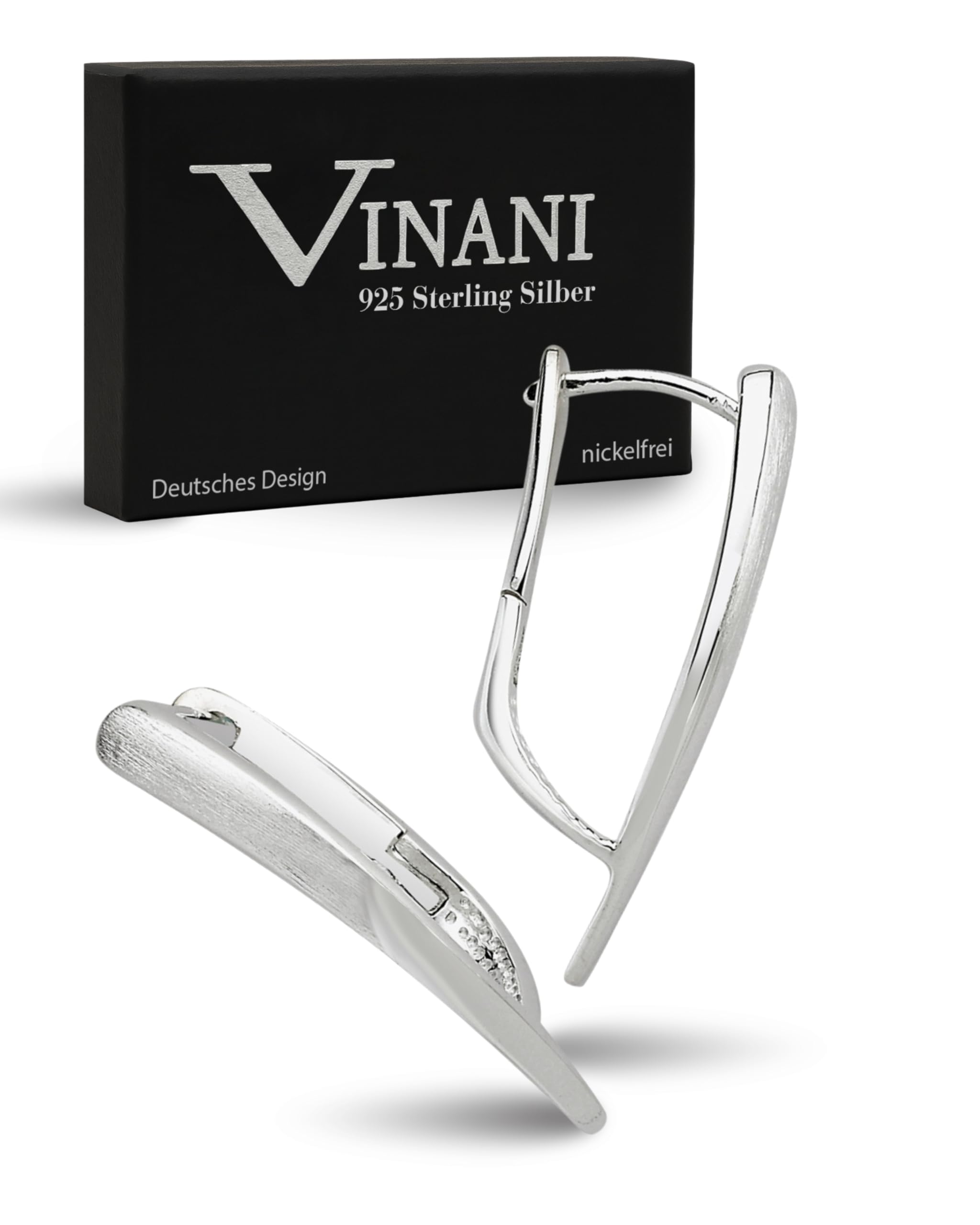 Vinani Damen Ohrringe 925 Silber - Klapp-Creolen Ohrring Set für Frauen aus 925 Sterling Silber abstrakt mattiert glänzend CQU