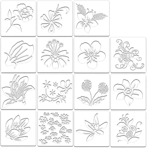 15 plantillas de plástico con temática de primavera, plantillas de dibujo de rosas y peonías, plantillas de manualidades reutilizables, plantillas