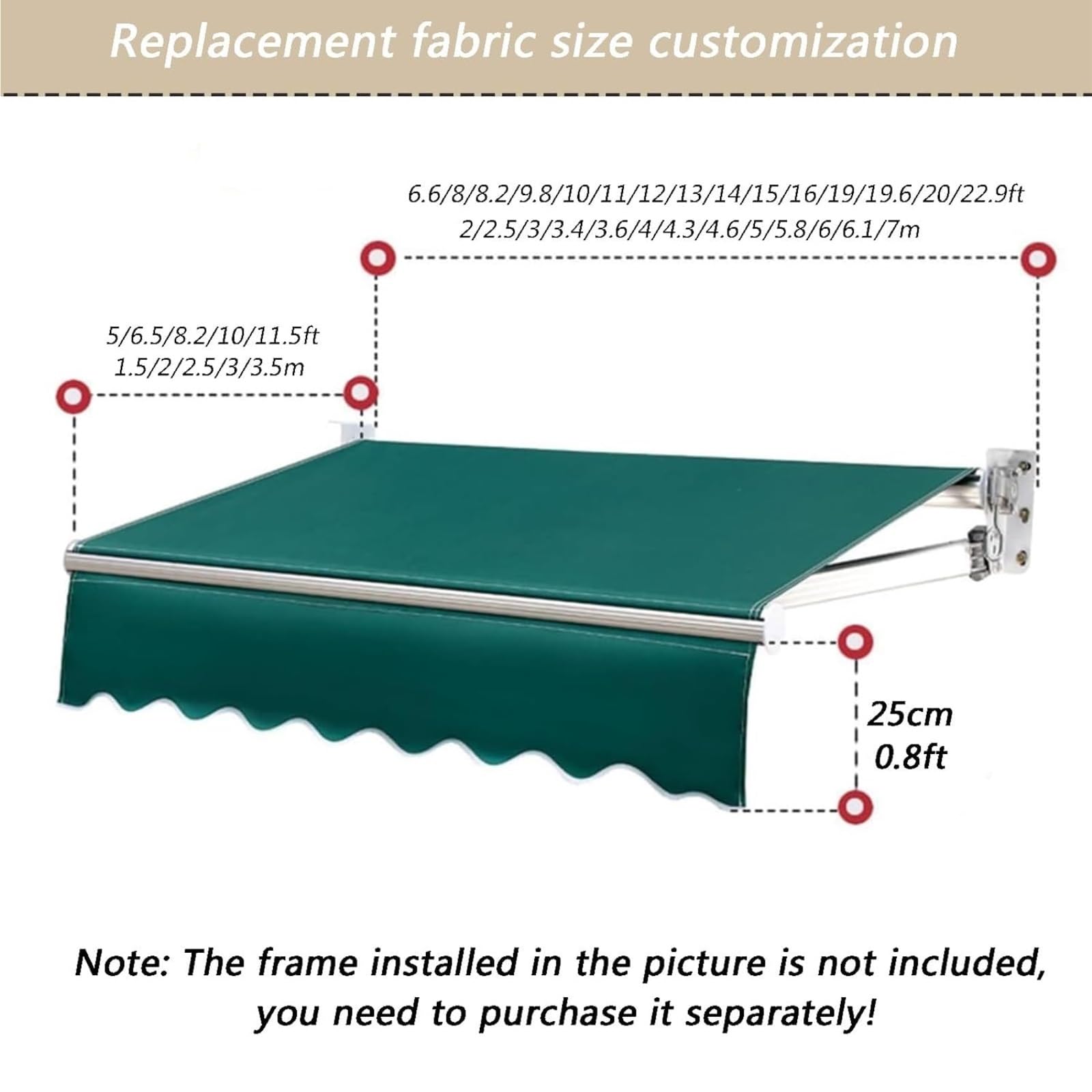 Store banne Toile de Remplacement en Tissu for auvent de Patio, auvent d'ombrage imperméable for Pare-Soleil, auvent de Portes 1㎡ auvent(13㎡)