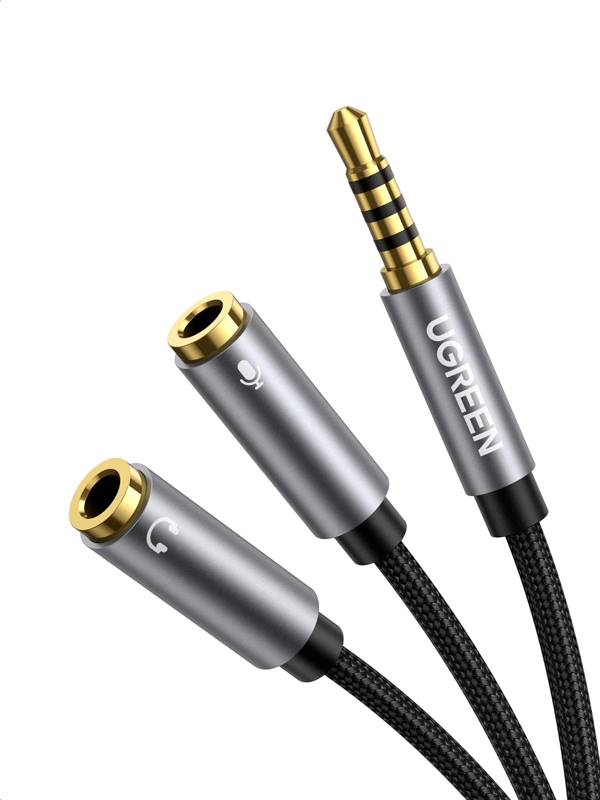 UGREEN Headset Adapter Headphone Mic Y Splitter Cable, 3.5mm Stereo Audio Male to 2 Female Separate Audio Microphone Plugs Compatible for PS4 Controller, Xbox One, Laptop, Phone, PC Gaming Headset